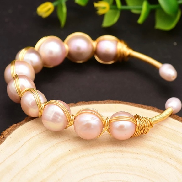 Natural Real Fresh Water Pearl Bracelet 14K gold plated *NEW* - Picture 2 of 5